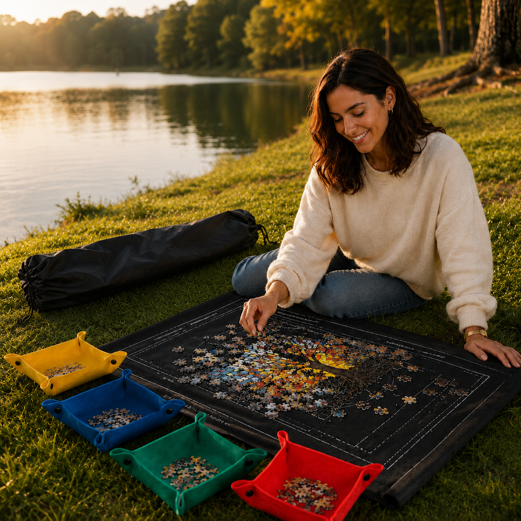 Puzzle mat + storage bag + 4 sorting trays + Free 500-piece puzzle